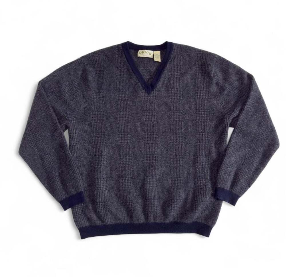 Orvis V-Neck Sweater Size XXL Blue cashmere